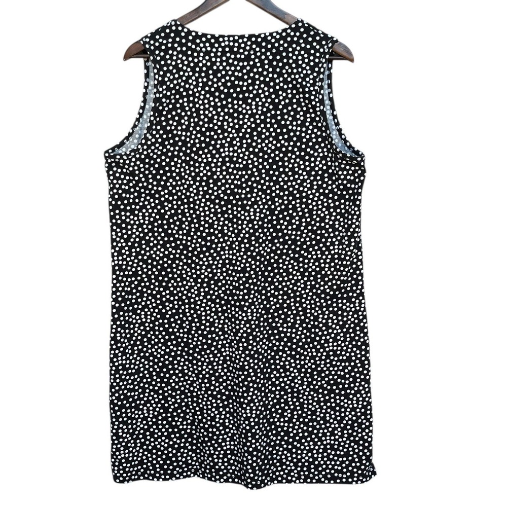 Lands End Womens Black White Polka Dot Cotton Sleeveless V-Neck Shift Dress L - Picture 2 of 7